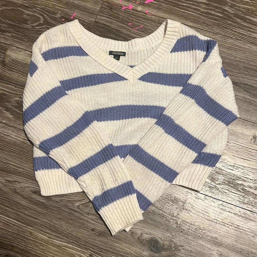 cropped wild fable blue and white sweater